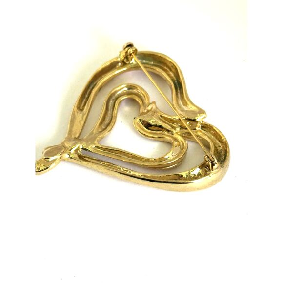 Vintage Goldtone Double Hearts Pin Brooch - Picture 5 of 5